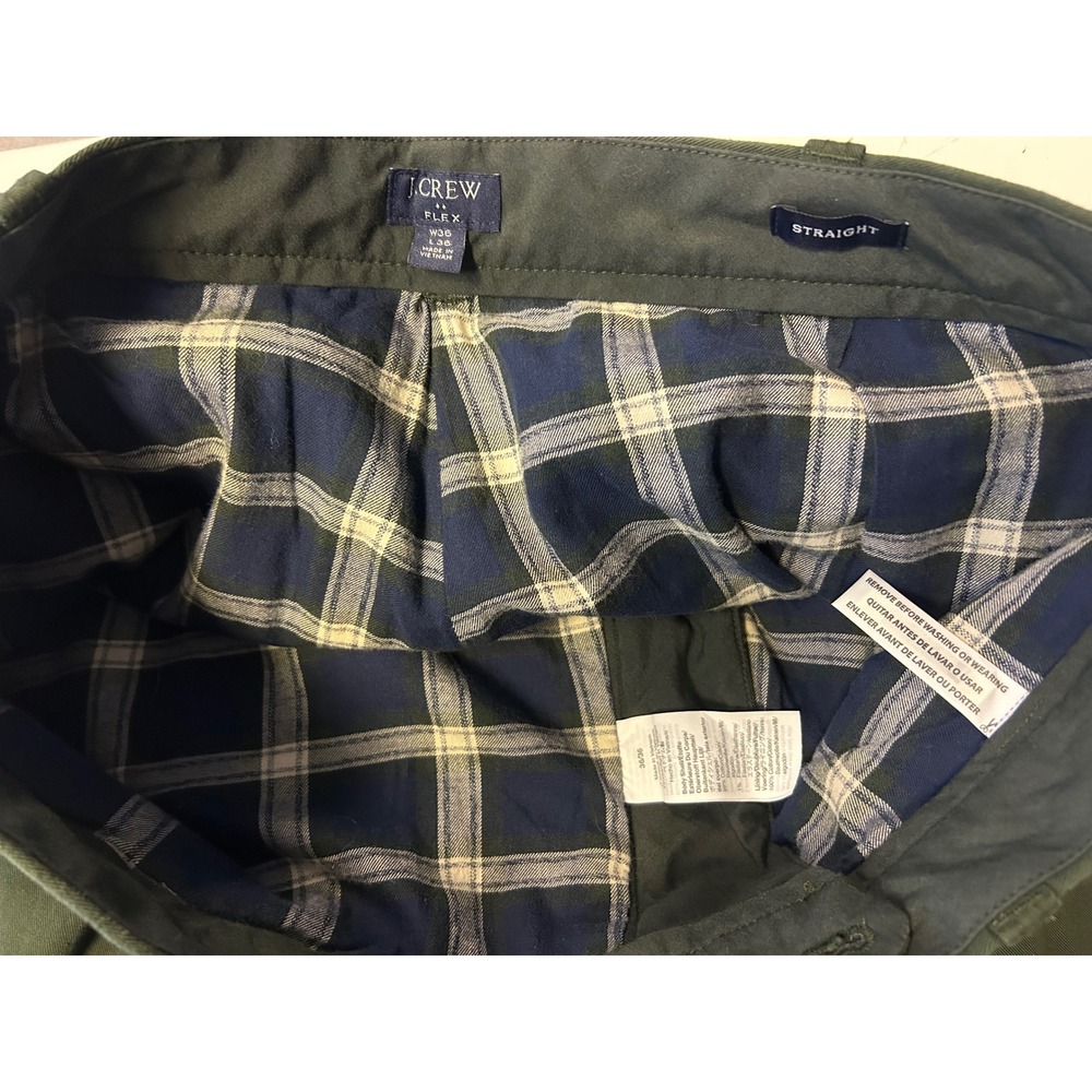 J Crew Flex Straight Fit Chinos Pants 36x36 Dark‎ Moss Green Plaid Flannel Lined - Picture 5 of 8